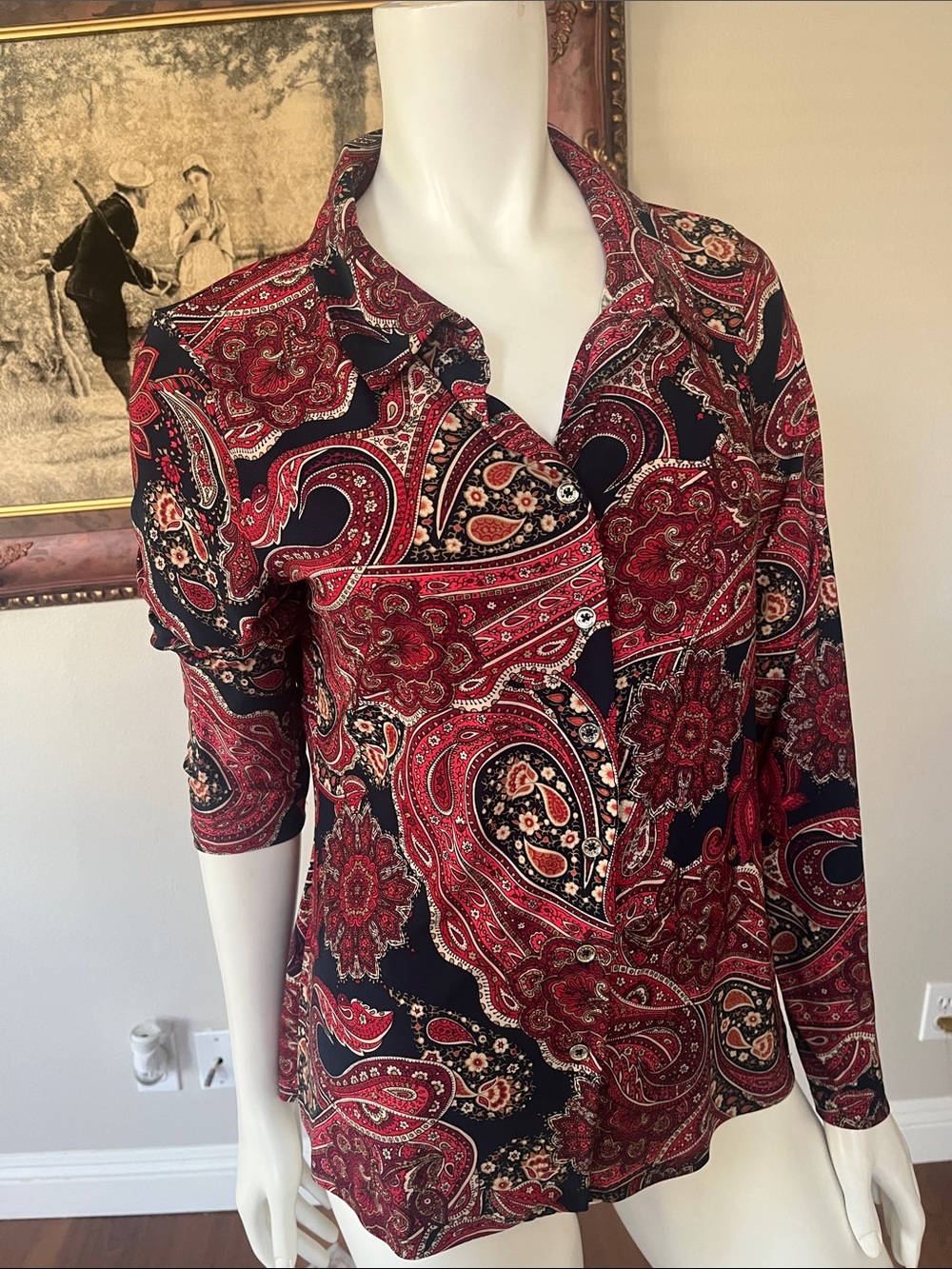 Tommy Hilfiger Red and Black Paisley Button-Down Shirt